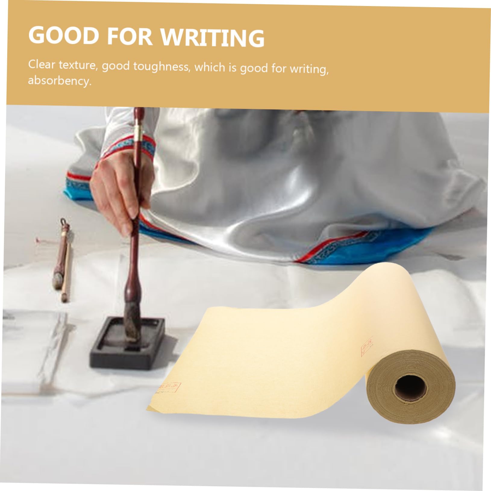Papel Xuan para Caligrafía, Rollo Beige de 100 Metros, Grueso