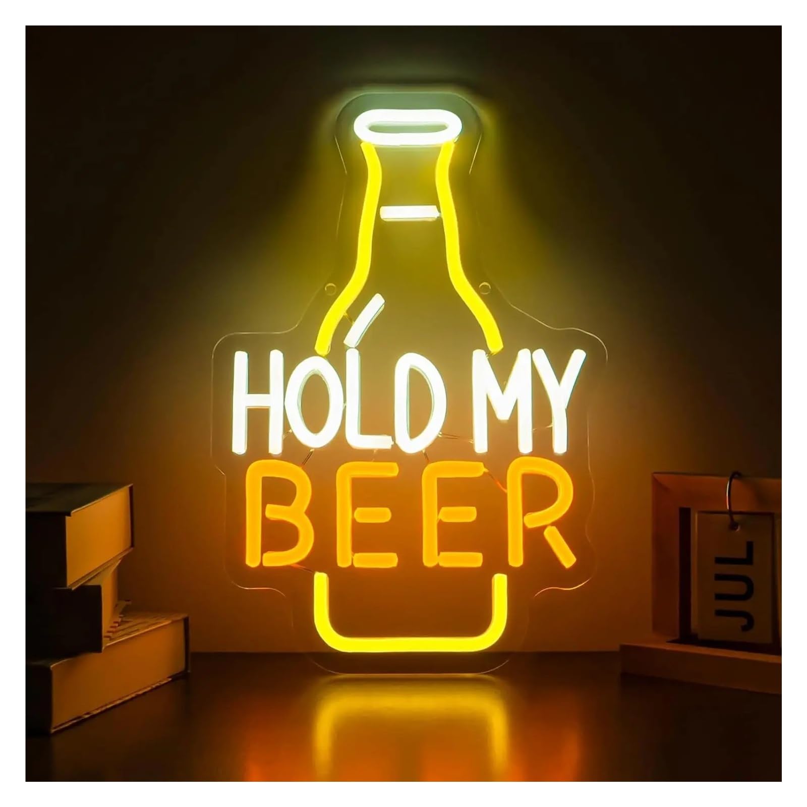 RONGCH Hanging Art Signs Hold My Beer Neon Sign Wall Decoration for Bedroom Gameroom Livingroom Birthday Party 35x25.5cm