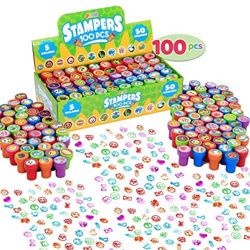 100 stück Stempel für Kinder, selbstfärbende Stempelset 3 jahre(50 Designs, Plastikstempel, Dinosaurier-Stempel, Zoo-Safari-Stempel) für Ostereier, Partygeschenke, Lehrer-Stempel