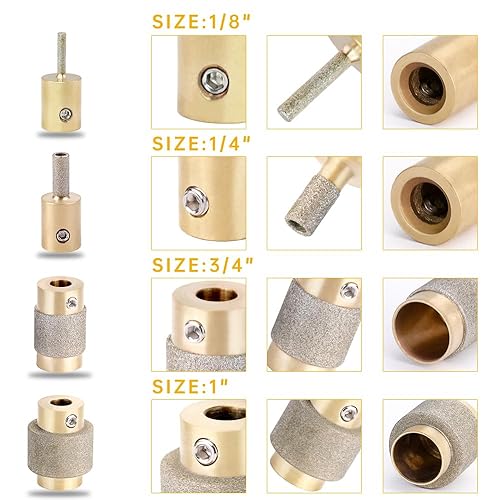 Miniatura 5 de Juego de combinación de 1 34 14 18 pulgadas, herramientas de cabeza de brocas de diamante con núcleo de latón, brocas para amoladora de vidrio y