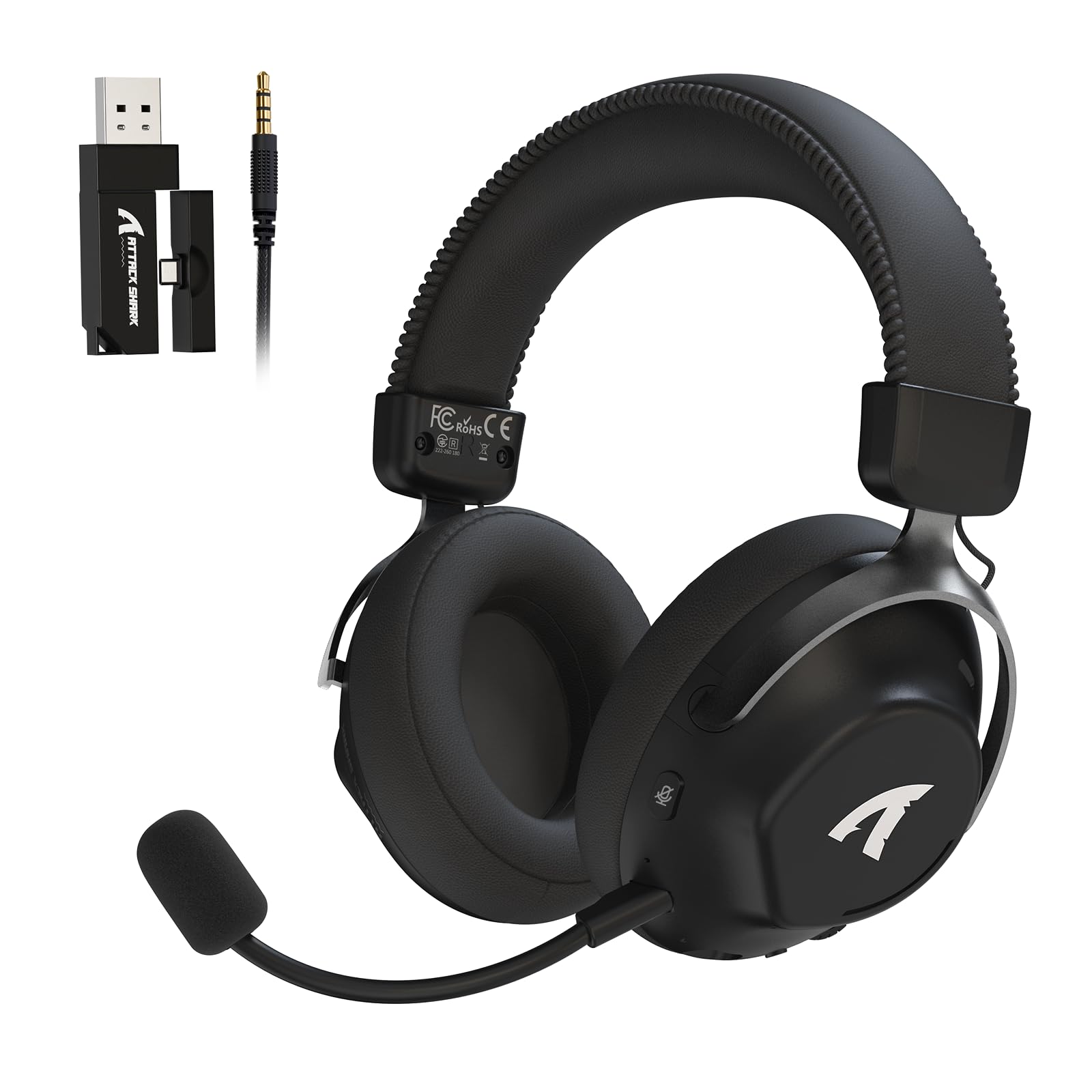 ATTACK SHARK L50PRO Auriculares Gaming Inalámbricos Sonido 7.1 Modos EQ Transductores 53mm Triple Conexión Batería 1100mAh Circumaurales con Micrófono Desmontable Anti Ruido para PC/Xbox/PS4,Negro