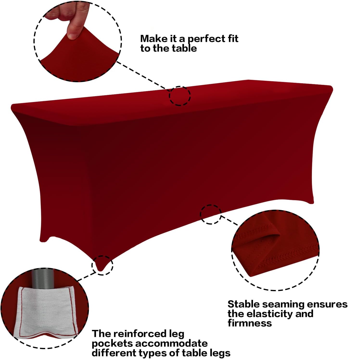 IVAPUPU 2 Pack 6FT Table Cloth for Rectangular Fitted Events Stretch Burgundy Table Covers Washable Spandex Tablecloth Protector for Party, Wedding, Cocktail, Banquet, Festival Burgundy 6 Ft - 2 Pcs