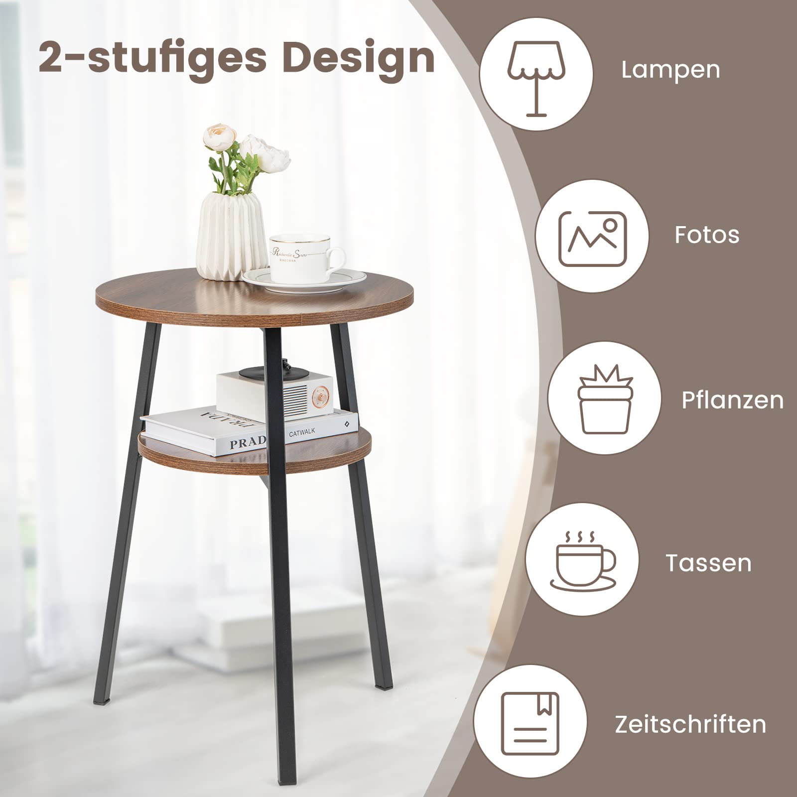 COSTWAY Nachtkastje, Bijzettafel Met Open Vak, Salontafel Metalen Steunpoten Nachtkastje Voor Slaapkamer Woonkamer 50 X 32 58 Cm Zwart 1750057091
