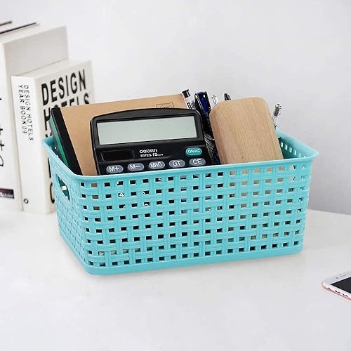 Miniatura 5 de AnnkkyUS Paquete de 6 cestas de ratán de tejido de plástico para almacenamiento, cestas pequeñas