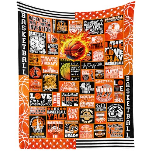 Basketball Throw Blanket - Soft Flannel Sports Blanket for Girls Boys Kids - Warm All Season Lap...