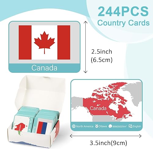 Miniatura 2 de 244 tarjetas didácticas de banderas de países del mundo, continente, capitales, población, bandera de país, geografía, juego de tarjetas educativas,