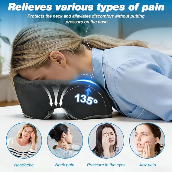 Face Down Pillow, 34 * 34 * 15cm Massage Headrest for Bed, Memory Foam Face Down Massage Headrest, Ergonomic massage face pillow for Massage Table, Spa, Salons, Removable Cover (Dark Grey)