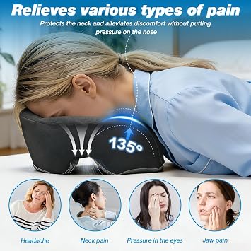 Face Down Pillow, 34 * 34 * 15cm Massage Headrest for Bed, Memory Foam Face Down Massage Headrest, Ergonomic massage face pillow for Massage Table, Spa, Salons, Removable Cover (Dark Grey)