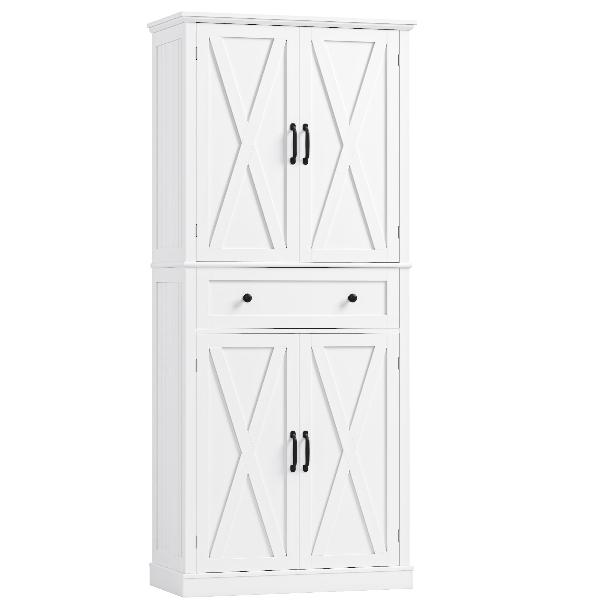 FirFurd Credenza Cucina Alta,Dispensa Cucina con 4 Ante e 1 Cassetti Bianco | Mobile Cucina Dispensa,Antiribaltamento Incluso,Design salvaspazio,Ingombro Ridotto,per Cucina, Soggiorno,78x40x181.5cm