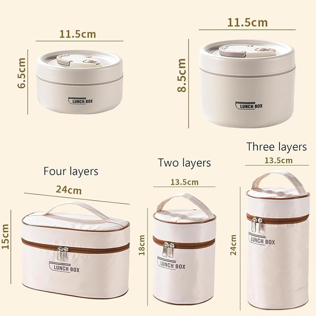 Portable Insulated Lunch Container Set, Separate Stackable Lunch Container, Microwavable Stainless Steel Lunch Box for Hot Food with Insulated Lunch Bag Unisex (3pcs, White)