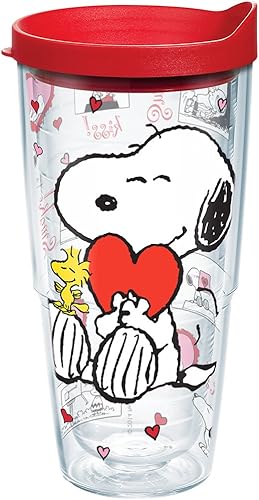 Tervis Vaso aislado de doble pared Peanuts™ para el Día de San Valentín fabricado en Estados Unidos mantiene las bebidas frías y calientes, 24