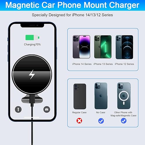 Miniatura 4 de Soporte magnético inalámbrico para cargador de automóvil, compatible con cargador de auto MagSafe, soporte de teléfono de ventilación de aire de