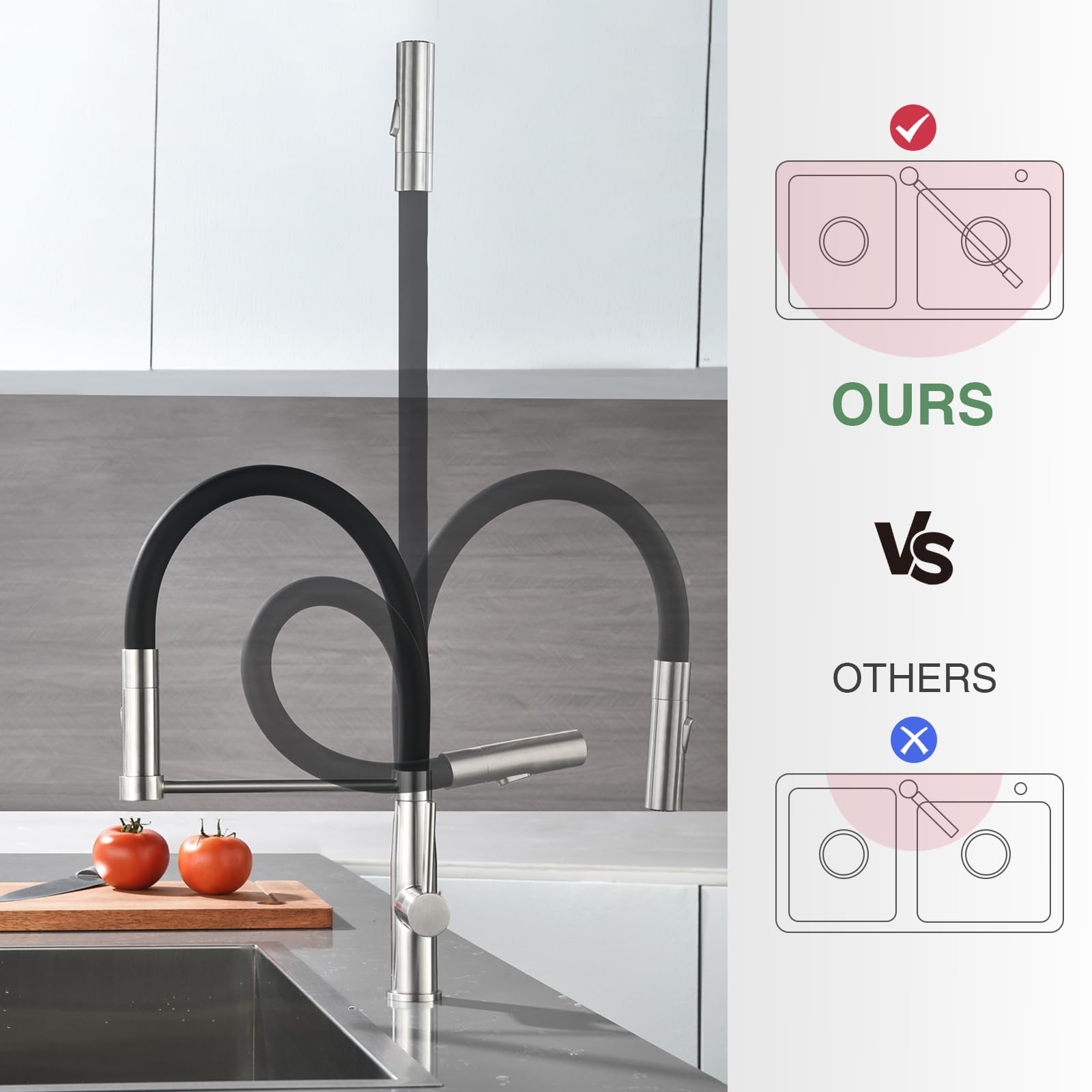 grifo cocina, flexible kitchen faucet, grifos cocina fregadero giratorio 360°, torneira cozinha acero inoxidable, grifo de cocina com dois modos de duche (Cepillado)