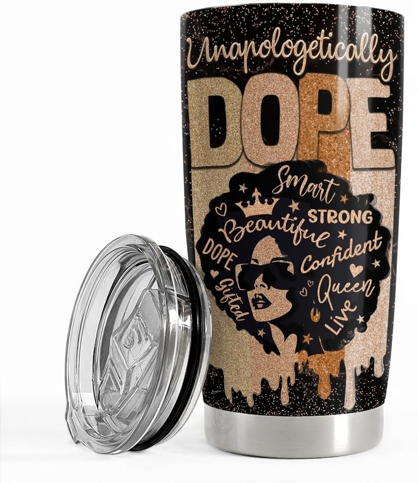 SANDJEST Inspirational Gifts for Women Black Woman Inspiration Tumbler 20oz Stainless Steel Insulated Coffee Travel Mug Cup Motivational Gift for Women Birthday Christmas