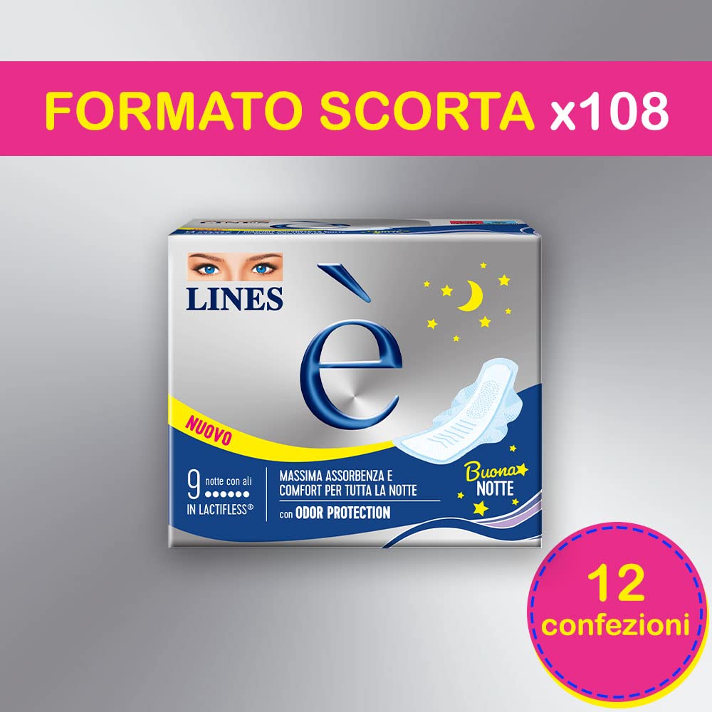 Lines Es de noche con alas absorbentes de Lactiflex, 108 piezas