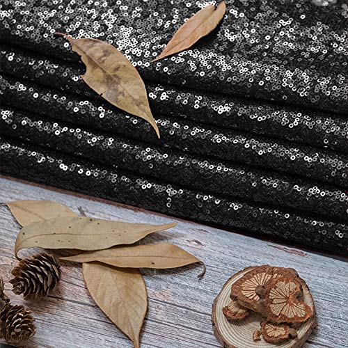 Jyflzq Black Sequin Table Runner 12" X 72" Pack Of 10 Sparkly Black Metallic Table Runner Glitter Sequin Runner For Table Birthday Party Event Halloween Decorations #TOP7