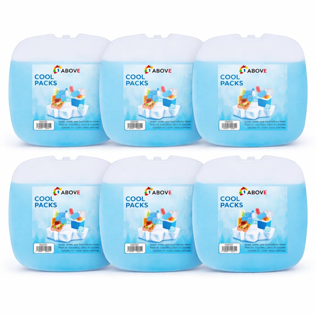 1ABOVE Freezer Blocks 6 Pack — Reusable Ice Packs with Easy-Grip Finger Hole for Cool Bags, Lunch Boxes, Camping & Picnic — Long Lasting BPA-Free Ice Blocks for Coolers