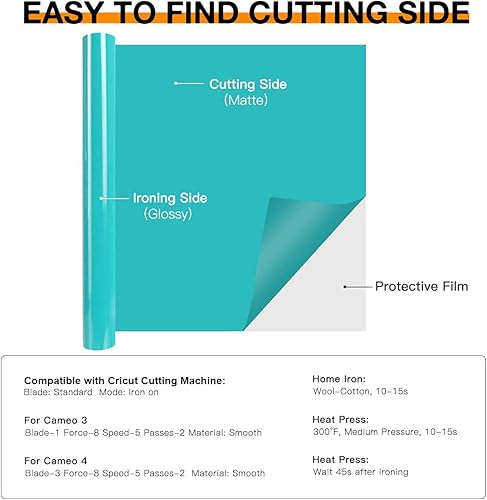 Miniatura 11 de HTVRONT - Rollo de vinilo termotransferible, 12 in x 8 ft, para diseños en camisetas, fácil de cortar y despegar, para planchar y máquinas Cricut