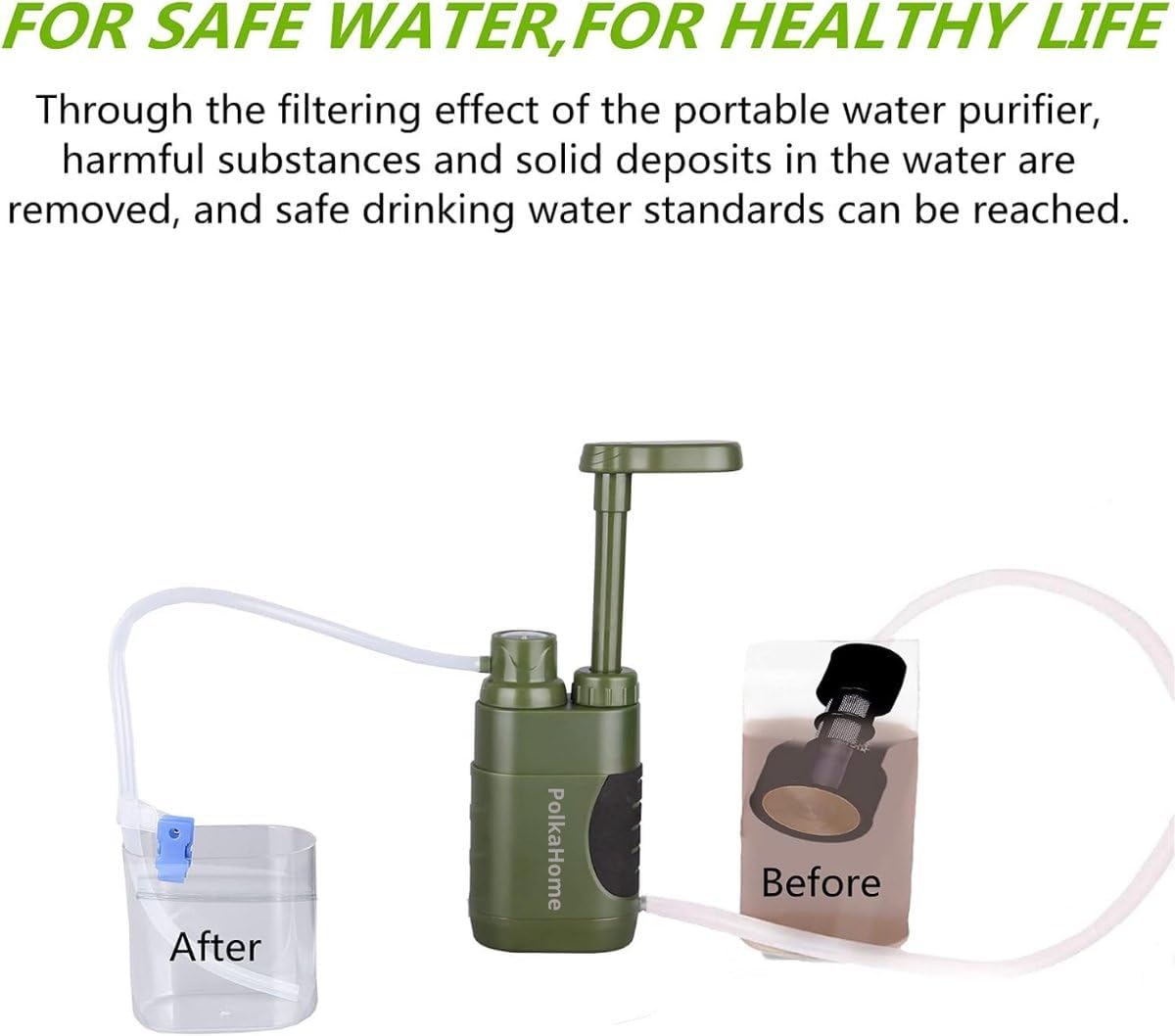 Filtro de agua de supervivencia – Filtro de agua portátil al aire libre para camping, senderismo y emergencias – Kit de supervivencia con filtro de repuesto