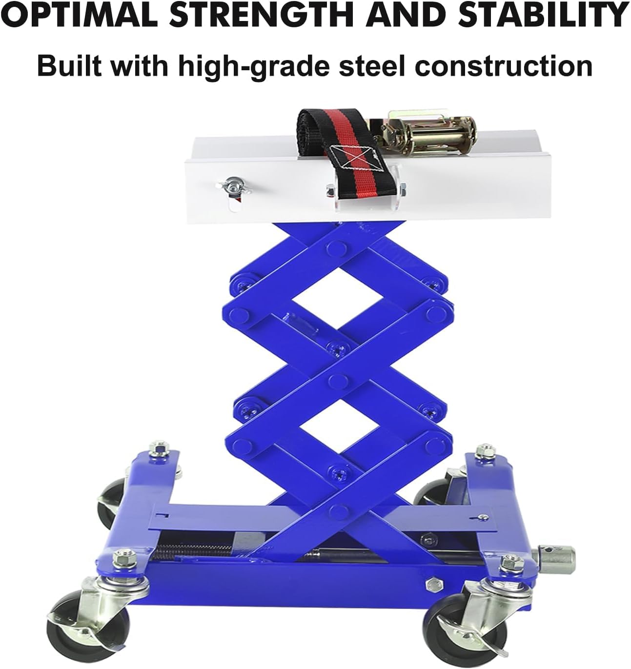 Garvee Transmission Jack 450 LBS Capacity: Low Profile Lift with 2M Safety Straps & 4 Brake Wheels, 7-23 Inch Range for Car & Truck Repair (Blue)
