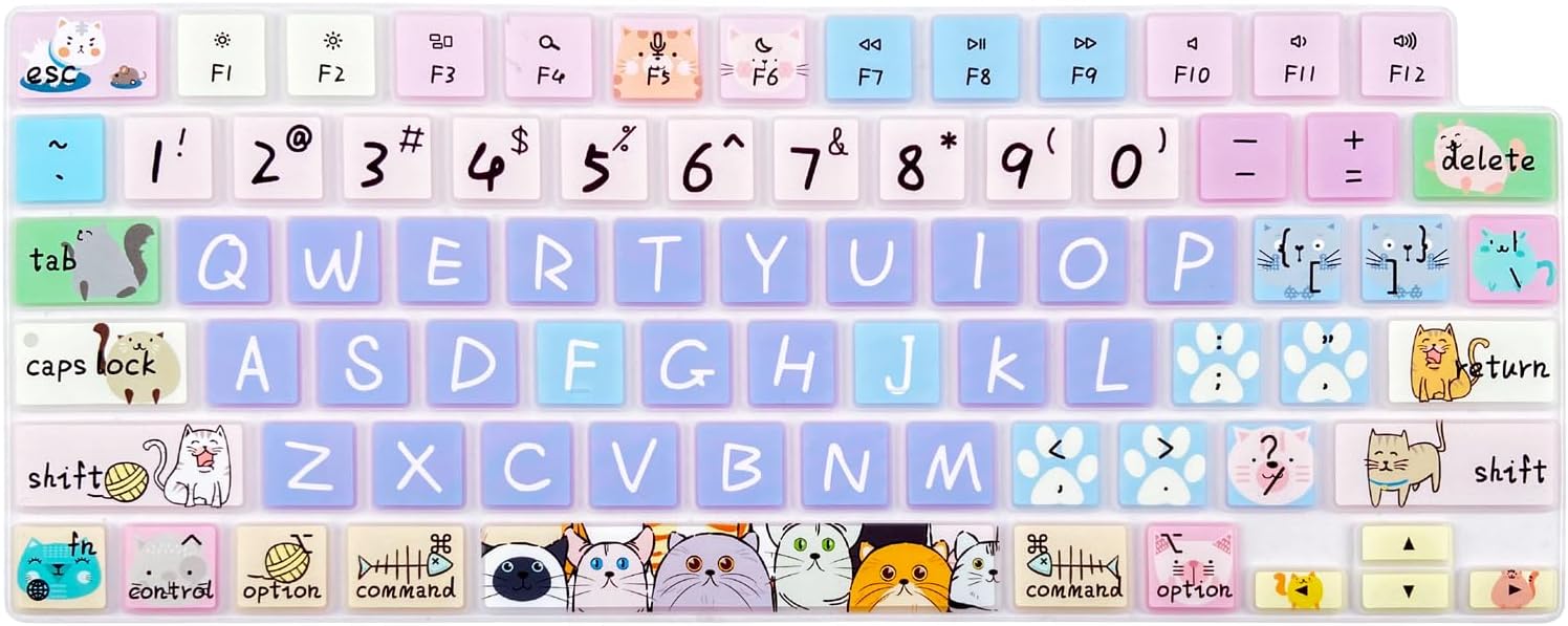 Keyboard Cover Skin for 2021-2024 MacBook Pro 14/16 (A2442 A2485 A3112 A3401 A3403 A2992 A2779 A2780 A2991 A2918 M1/M2/M3 M4) & MacBook Air 13.6''/15'' (A2681 A3113 A2941 A3114),Cute Cat