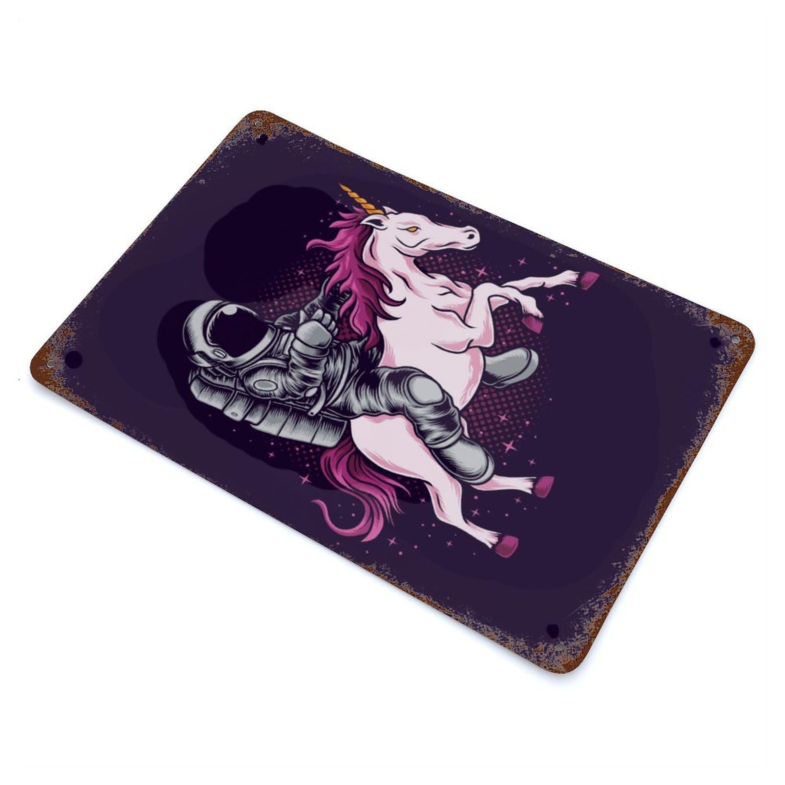 Astronaut Unicorn Rusty Metal Tin Sign 11.8"x7.9", Industrial Home Decor for Garage, Pub Or Kitchen
