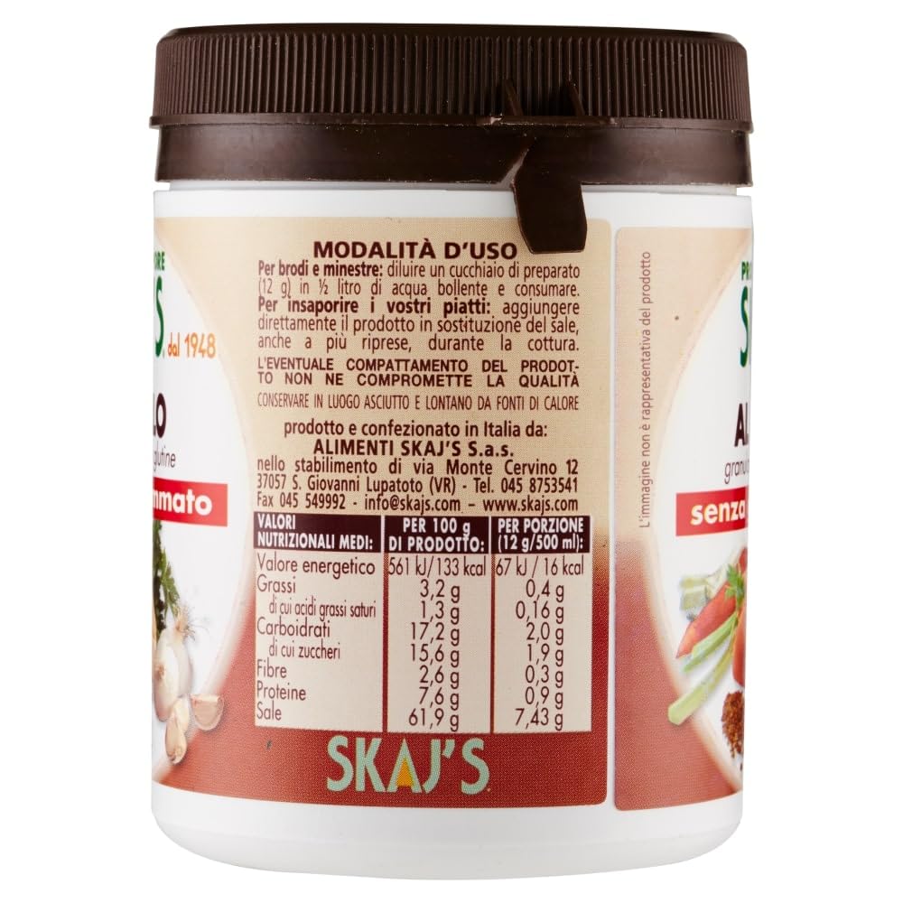 Preparato granulare per brodo e condimento gusto pollo, senza glutine, senza glutammato, senza conservanti, pochi grassi 150 g. 6 Pz