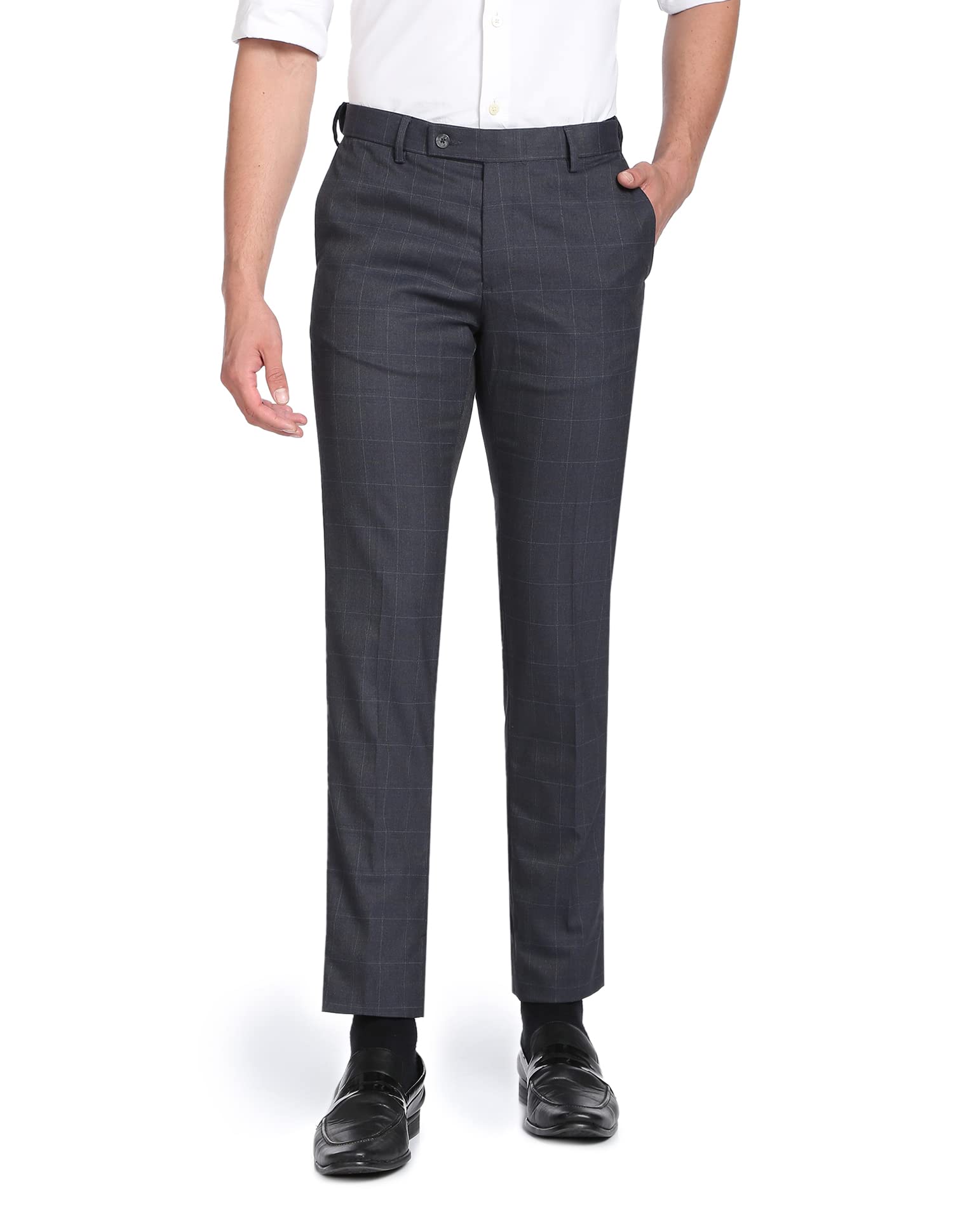 Arrow Men's Windowpane Autoflex Formal Regular Fit Trousers