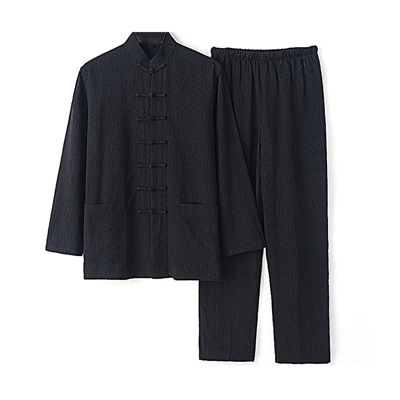Tang Anzug Herren Langarm Tai Chi Chi Anzug Chinesisch Retro Kung Fu Martial Arts Uniform 2-teilige Set black-L