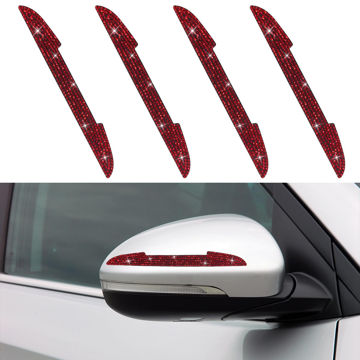 4PCS Bling Car Door Handle Scratch Protective Stickers Rhinestone Anti-Collision Car Exterior Decoration Strip Auto Side Rearview Mirror
