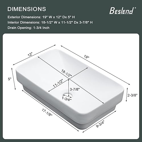 Miniatura 95 de Fregadero de baño de porcelana de cerámica rectangular de 24 x 14 pulgadas sobre mostrador, lavabo de arte blanco y negro Blanco