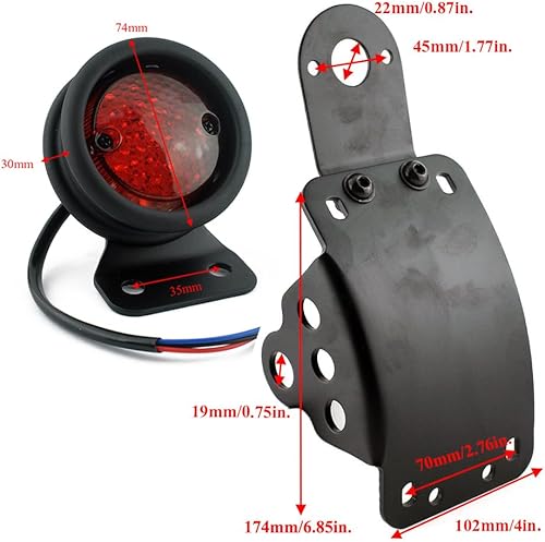 Miniatura 5 de Motocicleta 0.748 in (34") Montaje lateral trasero Luz trasera Soporte de matrícula integrado para Harley Sportsters Bobber Chopper