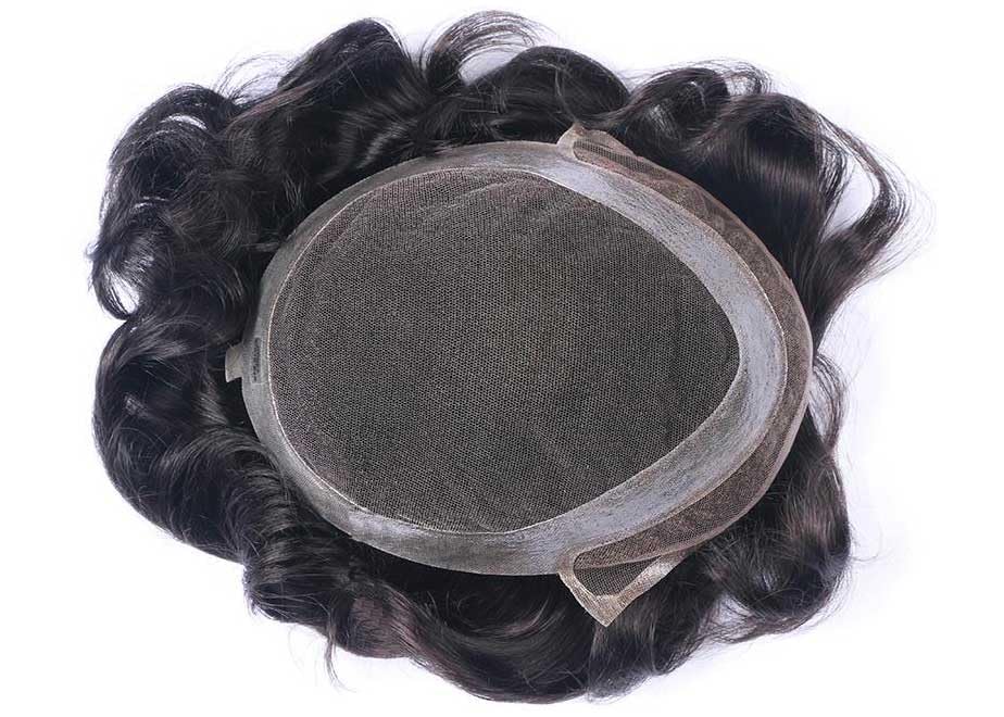 Men's Toupee Men's Wig non-surgical Hair Replacement French Lace Front and Center with middle Pu Around