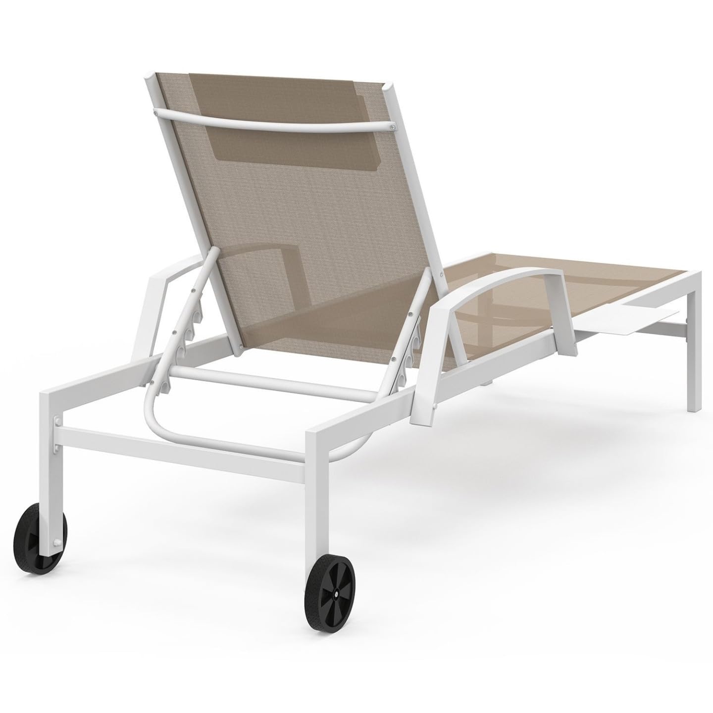 IDMarket - Lot de 2 transats de Jardin inclinables Java avec tablettes en Acier Blanc et Toile Beige