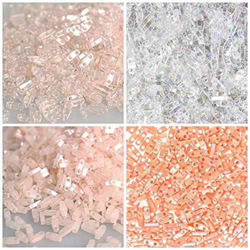 1/4 TILA 40 Grams Peach-Salmon-Pink Miyuki Quarter Tila 2 Hole Bead Kit, 4 Colors of 10 Grams Each. Pinks, Peaches, Salmons in an Assortment of Finishes.