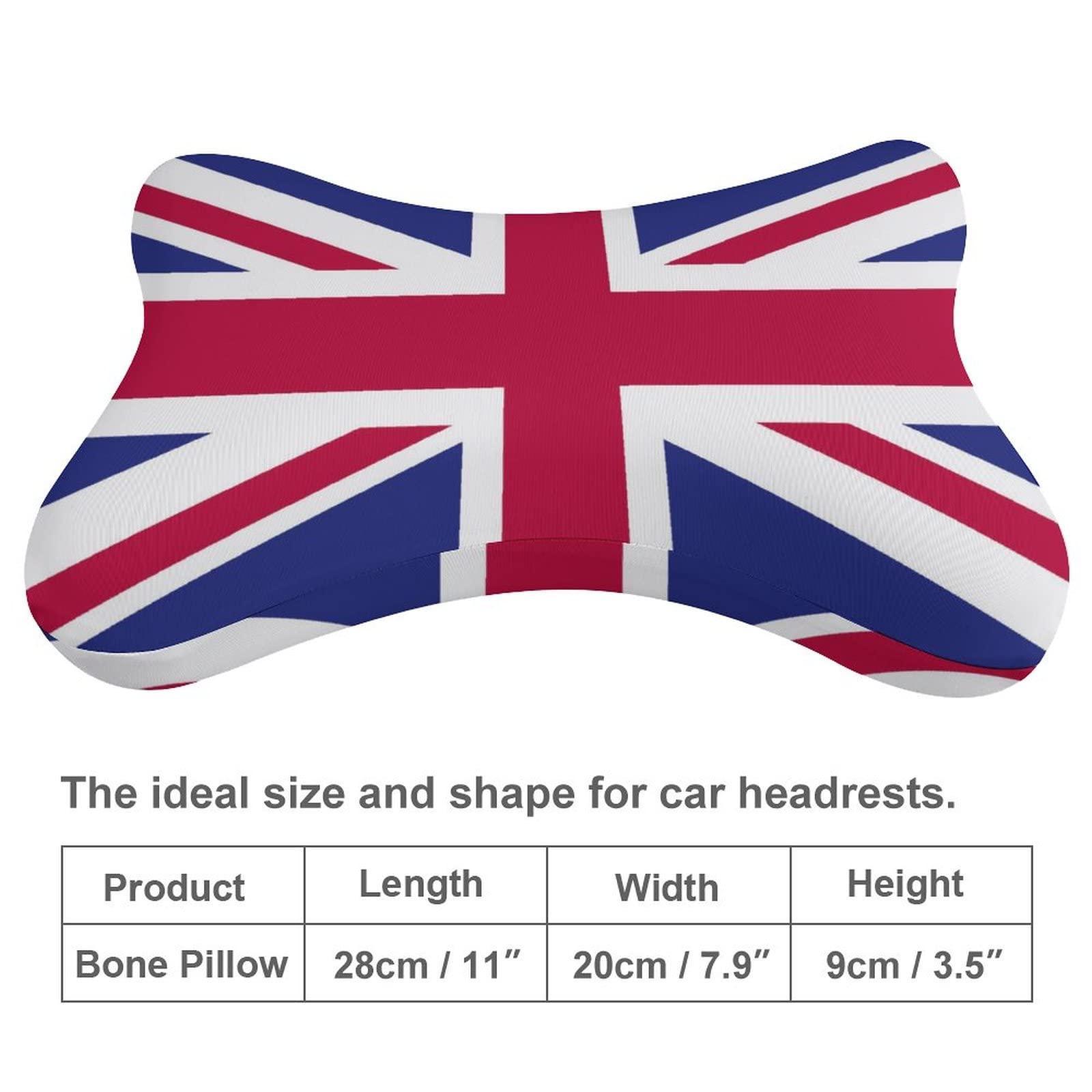 2 Pack Car Neck Pillow British Flag Softness Car Headrest Pillow for Driving with Memory Foam Pillow Removable