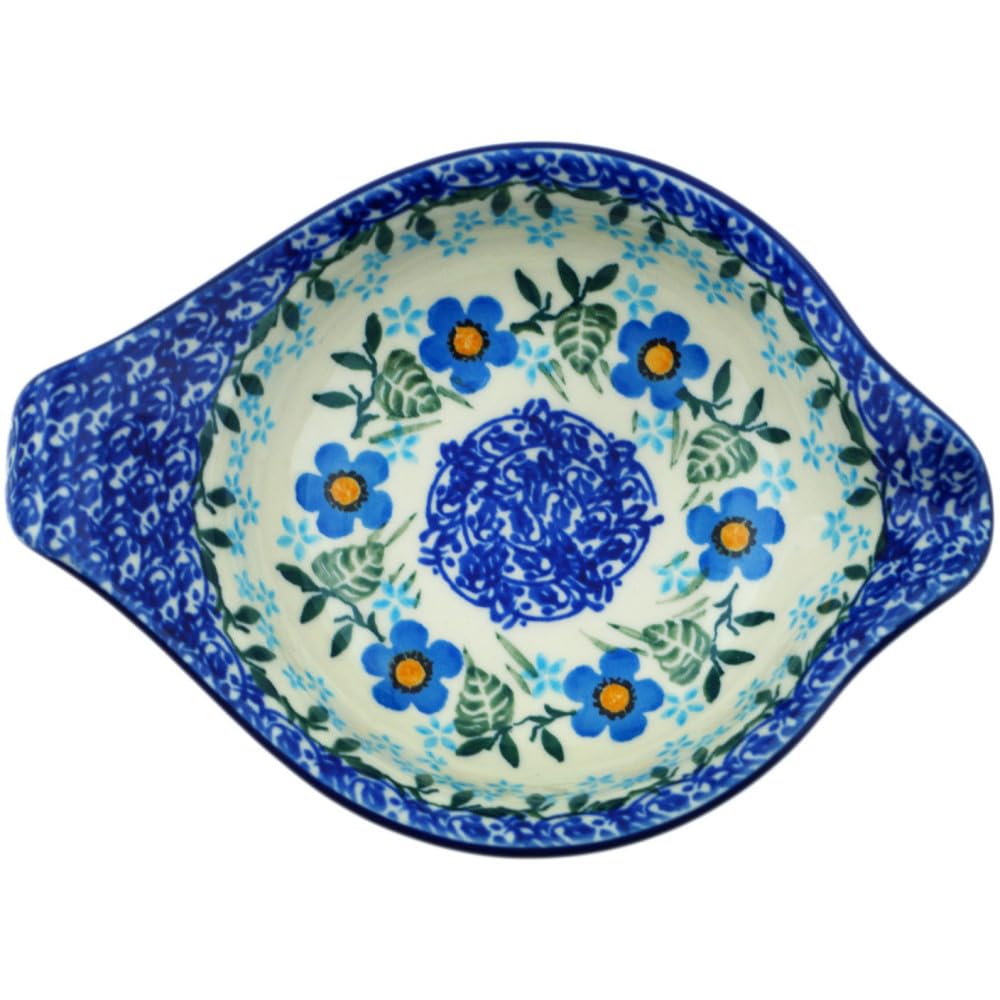 Authentic Polish Pottery Condiment Dish in Blue Joy Design Handmade in Boles?awiec Poland by Ceramika Artystyczna + Certificate of Authenticity