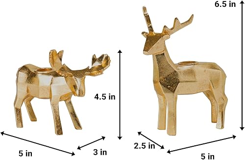 Miniatura 2 de Juego de 2 portavelas para decoración de habitación, de resina, origami, reno, alce, dorado, decoración de mesa de Navidad, para vacaciones, boda,