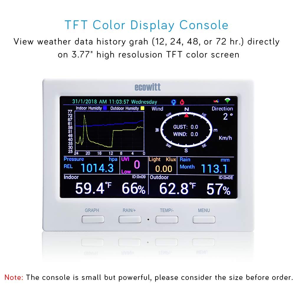 ECOWITT HP3501 TFT WiFi Weather Station with Solar Powered Wireless