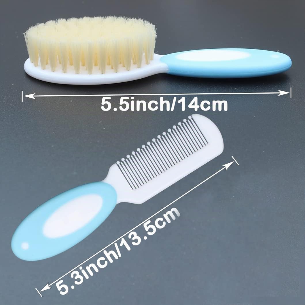 Ensemble brosse à cheveux et peigne pour bébé, brosse à cheveux avec poils naturels doux, cadeau de fête prénatale (bleu)