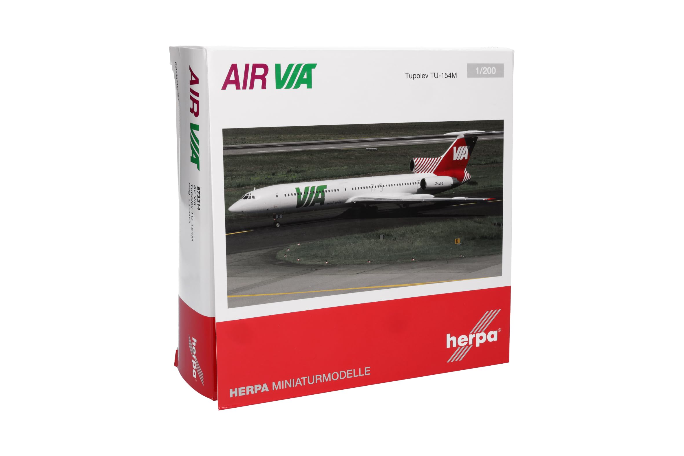 Herpa Model Samolotu Air Via Tupolev TU-154M, miniatura w skali 1:200, przedmiot kolekcjonerski, model bez podstawki, metal