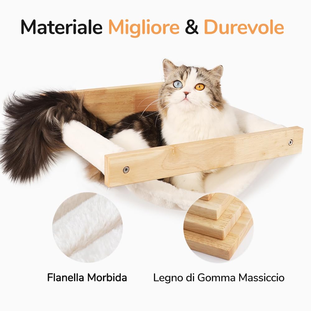 FUKUMARU Amaca a Parete Grande per Gatti - Letto e Tiragraffi Moderno, Mobili di Alta Qualità per Riposo, Supporta fino a 18 kg, Flanella Bianco