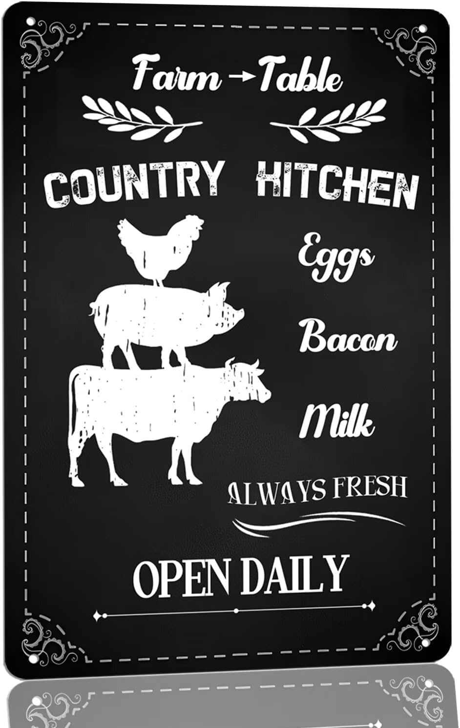 Horienteeon 30x40cm Aluminum Vintage Farmhouse Poster Country Farm To Table, Eggs Bacon Milk Always Fresh Gift for Womens Mens Home Kitchen Wall Decor