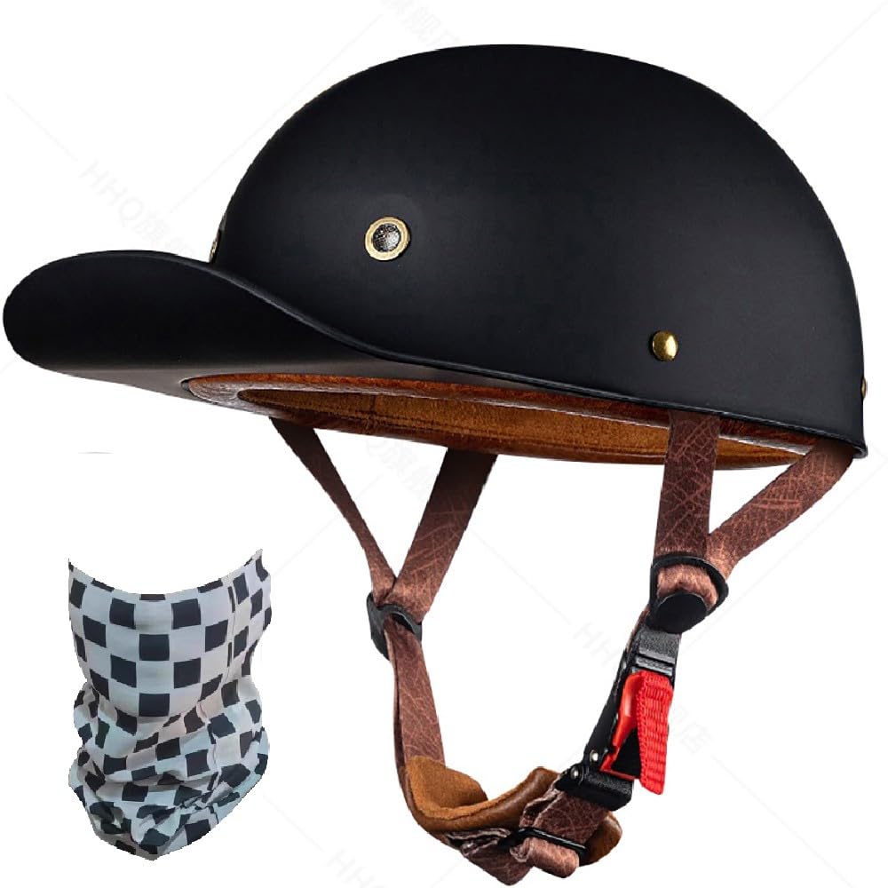 Vintage Motorrad Halbhelm, Halbschalenhelm Baseballmütze-Helm mit ECE-Zulassung, Motorrad Jet Helm Baseball Cap mit Gesichtsschutz Schnelllösetaste für Scooter Cruiser
