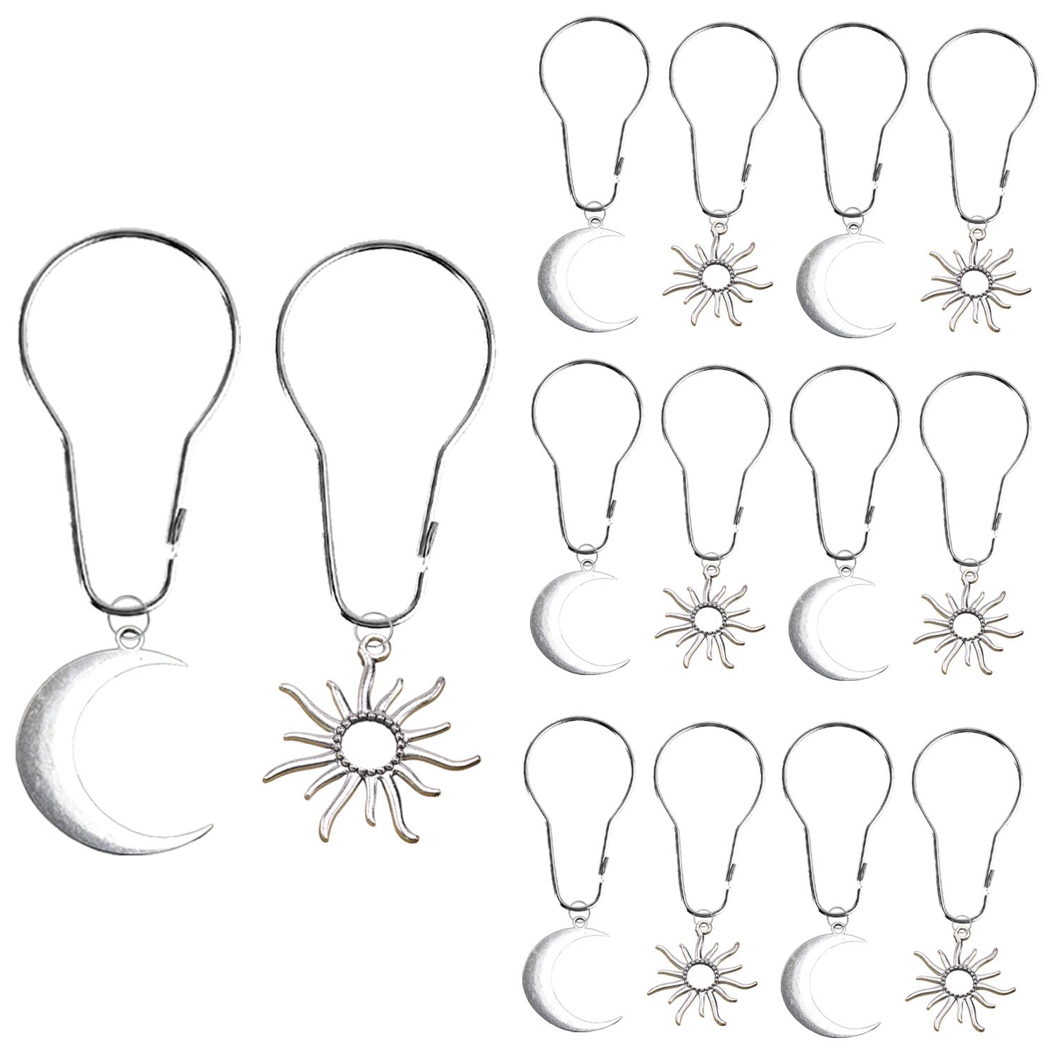YRMLYMOP Sun and Moon Decor,12 Pcs Sun and Moon Decorative Shower Curtain Hooks Minimalist Vintage Cute Shower Curtain Hooks,Chic Mystic Fantasy Goth