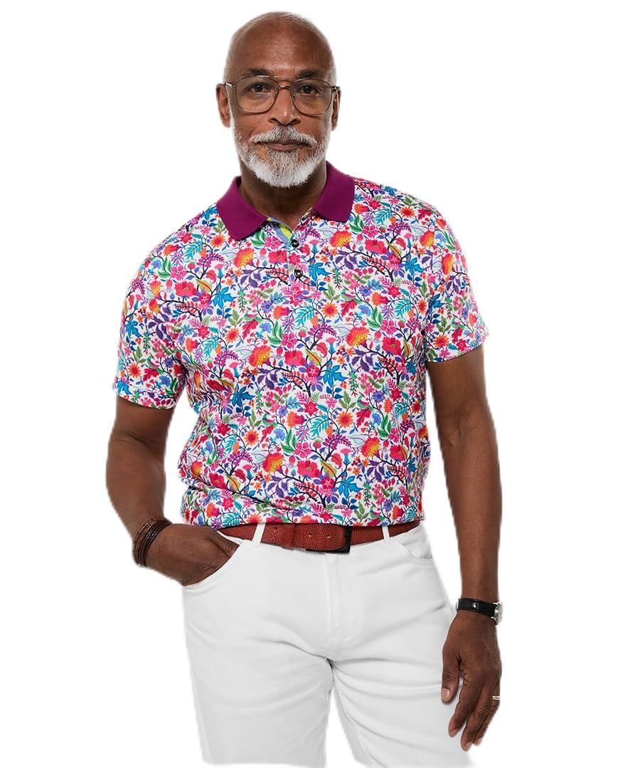 Joe Browns Men's Floral Print Contrast Collar Polo, Regular, Multi, UK XXL