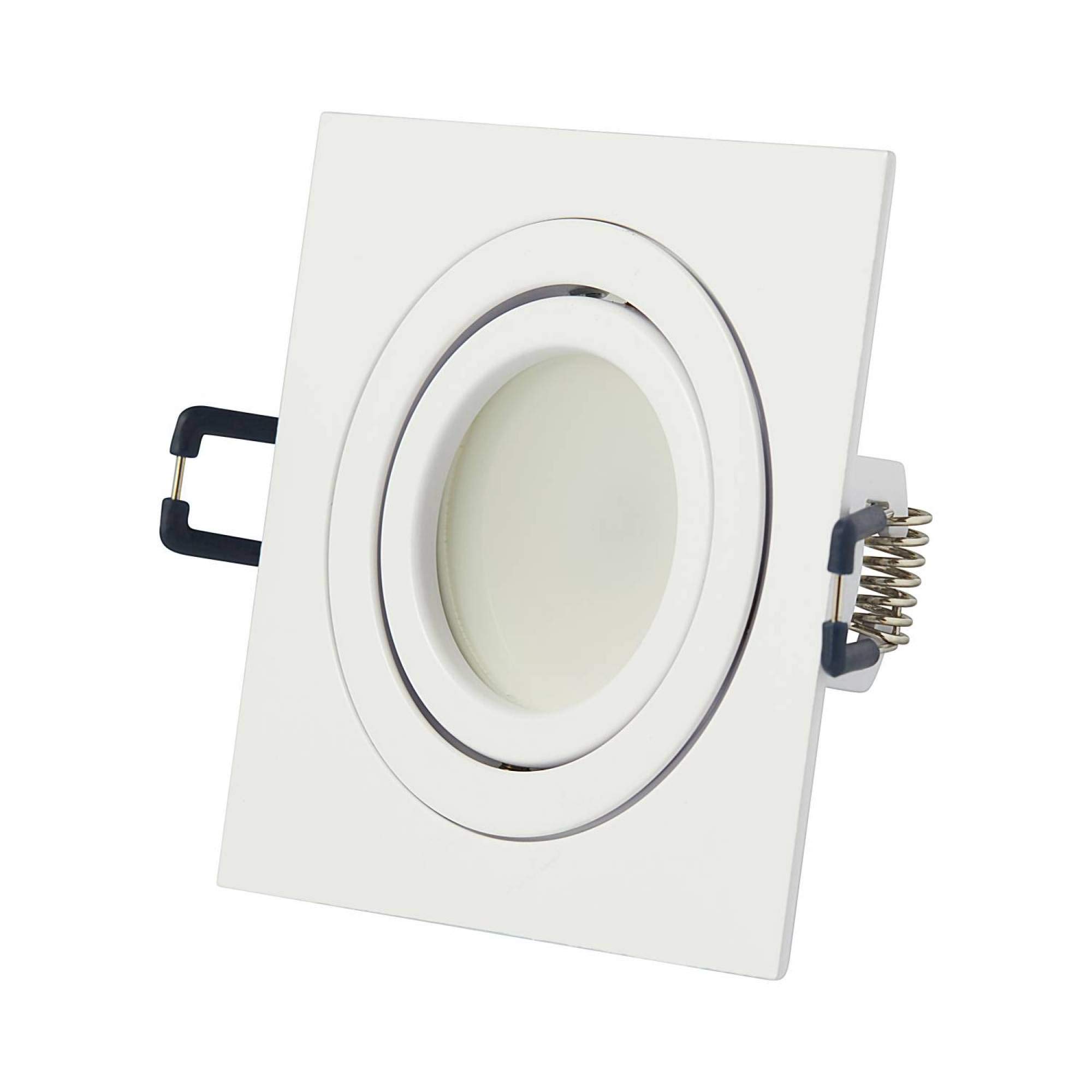 12x LED Einbaustrahler Set Weiß eckig 5 Watt warmweiß 230V flach (30mm) - Einbauleuchte schwenkbar dimmbar aus Aluminium - 75-85mm Bohrloch Einbau-Spot Decken-Strahler