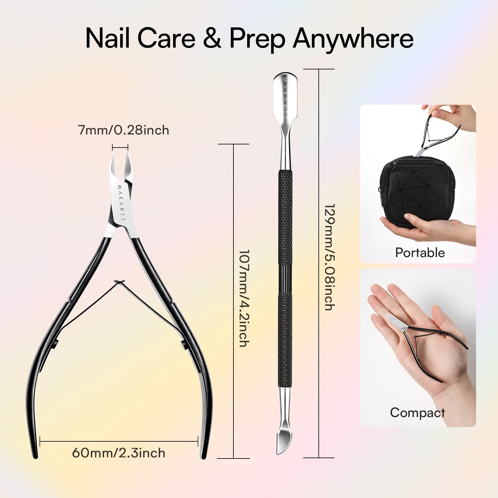 Makartt Nagelhautschieber und -zange – 2-teiliges Nagelhautentferner-Set, professioneller Edelstahl-Trimmer für Finger- und Zehennägel, Maniküre- und Pediküre-Werkzeug