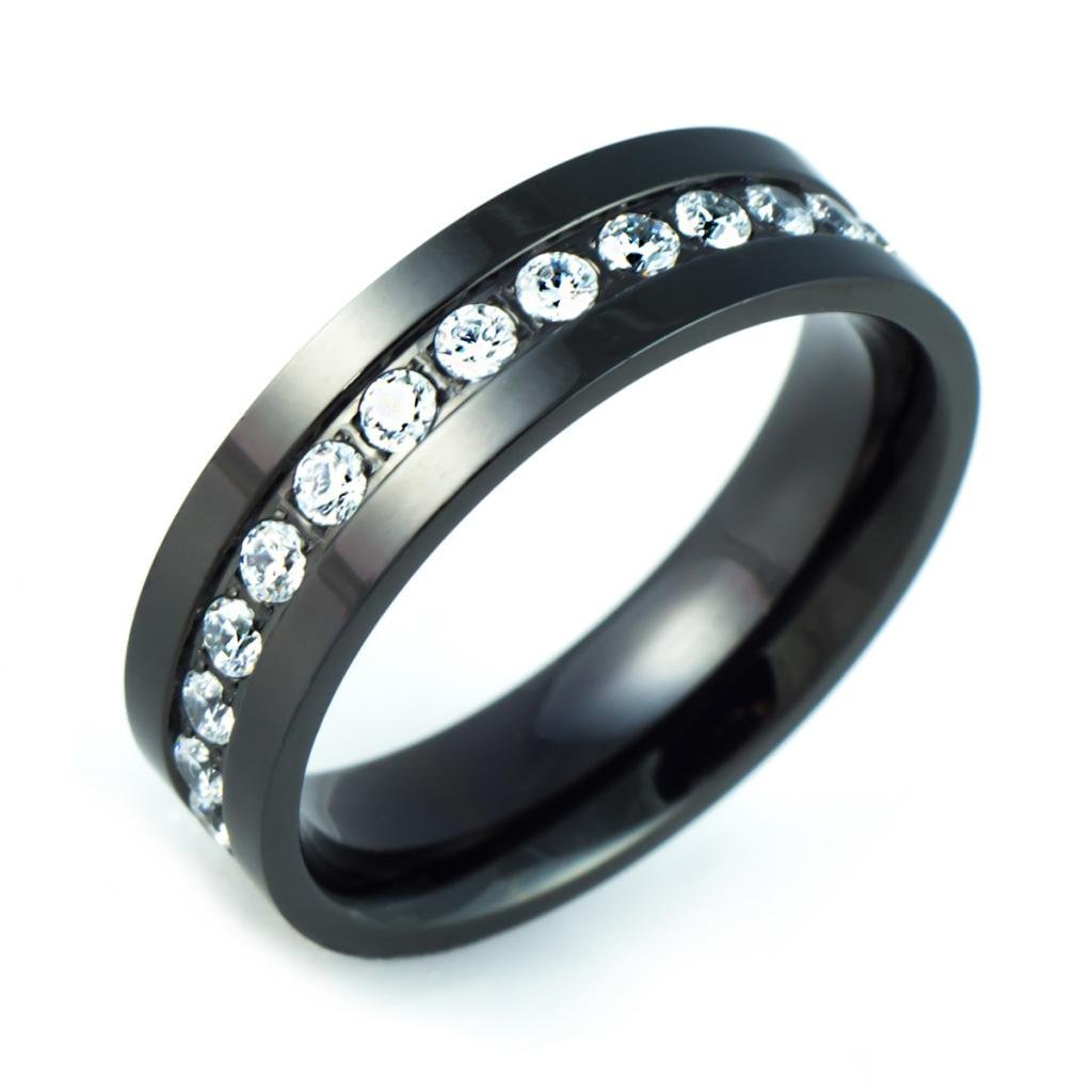 6mm High Polished Black Titanium with Round CZ Cubic Zirconia Eternity Wedding Band