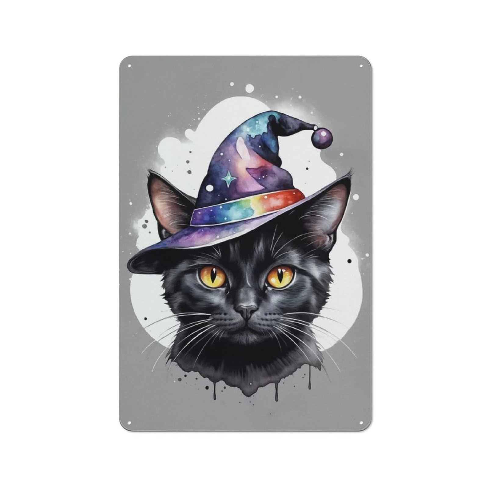 Junmoney Black Cat Wizard Rustic Metal Plaque 30X20cm For Guest Room Or Hallway, A Decorative Metal Sign For Guest Rooms And Hallways